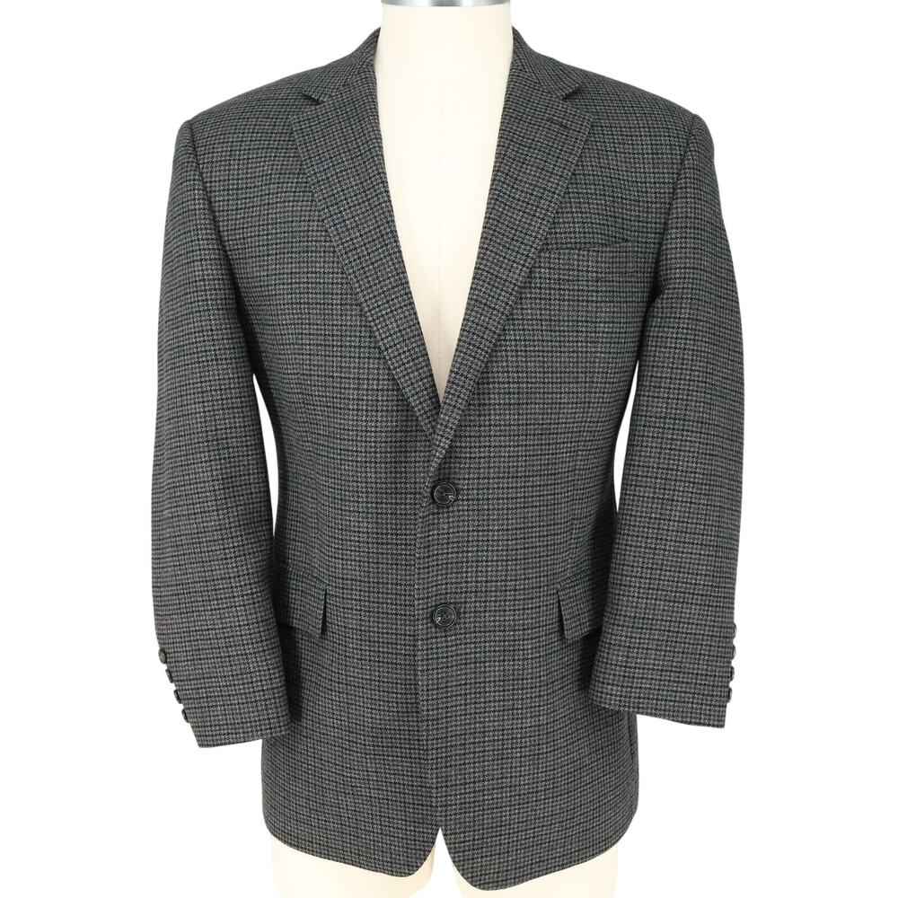 Chaps Sport Coat Mens 42R Lambs Wool Gray Brown Houndstooth Check Jacket Blazer
